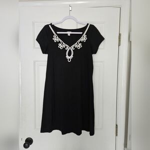 Hatley Black Cotton Blend Dress with White Embroidery